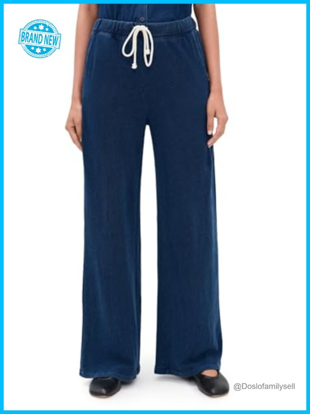 Mid-Weight French Terry Knit Denim Pants High Rise Straight Leg